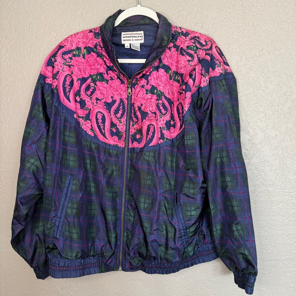 Vintage Westbound Windbreaker Jacket – 90s Plaid Paisley Track Jacket, Size 1X